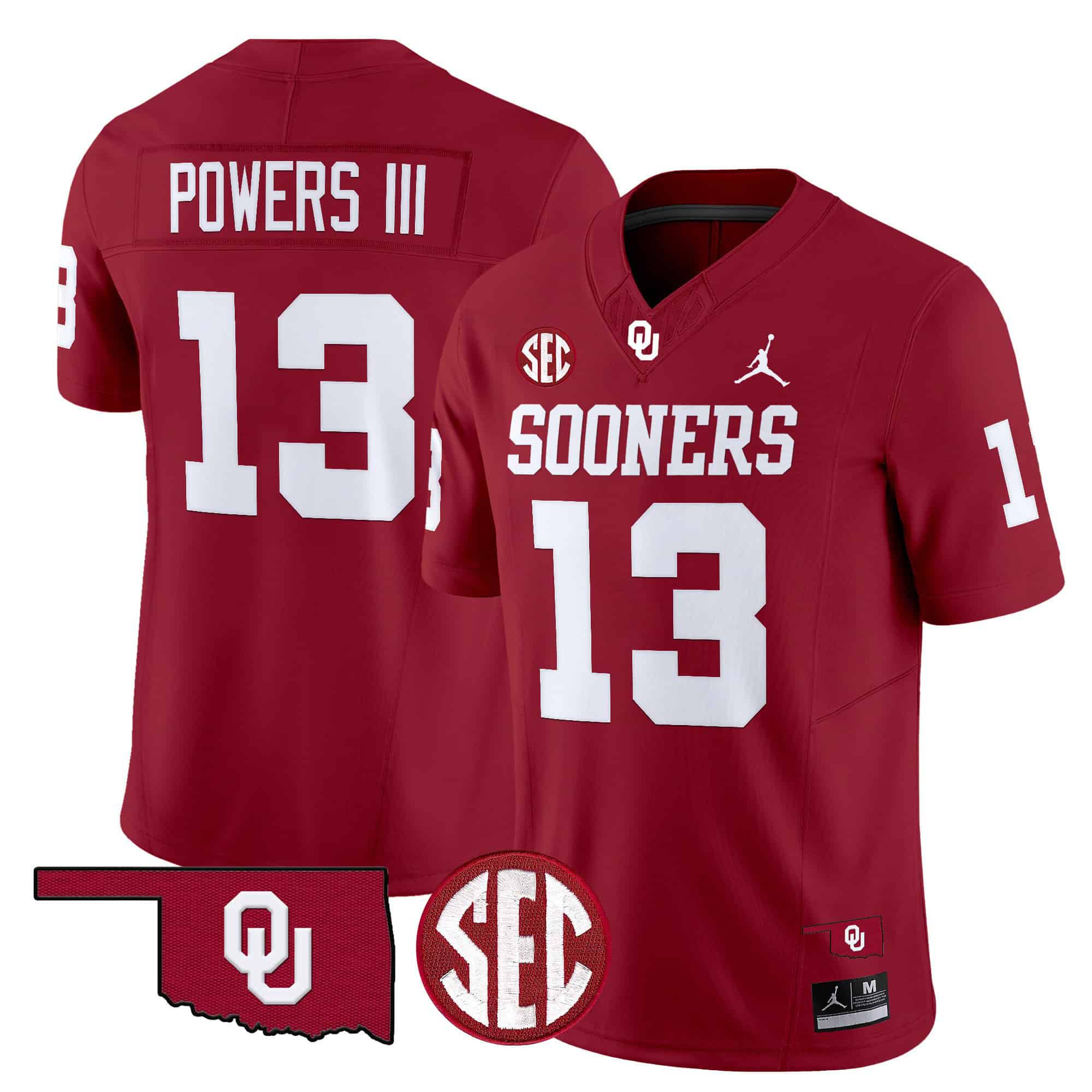 Men Oklahoma Sooners #13 Powers iii Red 2024 Vapor Limited NCAA Jersey style 1->ncaa teams->NCAA Jersey